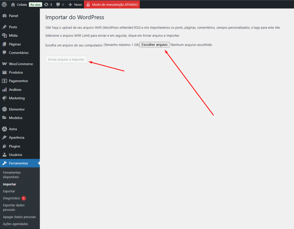 Ferramenta De Importacao De Dados No Painel Do Wordpress.org Enviando O Conteudo Ferramenta De Importacao De Dados No Painel Do Wordpress.org Enviando O Conteudo - Migrar Wordpress.com Para Wordpress.org