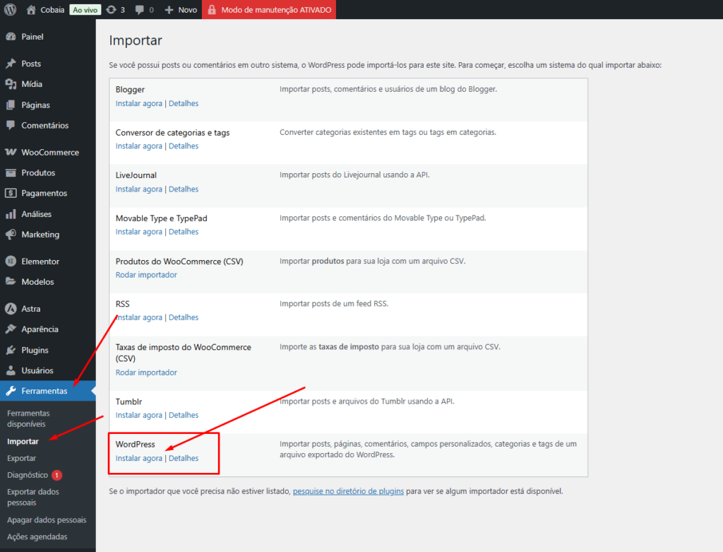 Ferramenta De Importacao De Dados No Painel Do Wordpress.org Ferramenta De Importacao De Dados No Painel Do Wordpress.org - Migrar Wordpress.com Para Wordpress.org