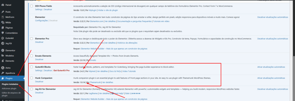 Painel De Plugins Do Wordpress Onde Verificar As Versoes Do Gutenkit E Hunk Companion Painel De Plugins Do Wordpress Onde Verificar As Versoes Do Gutenkit E Hunk Companion - Falhas Nos Plugins Gutenkit E Hunk Companion