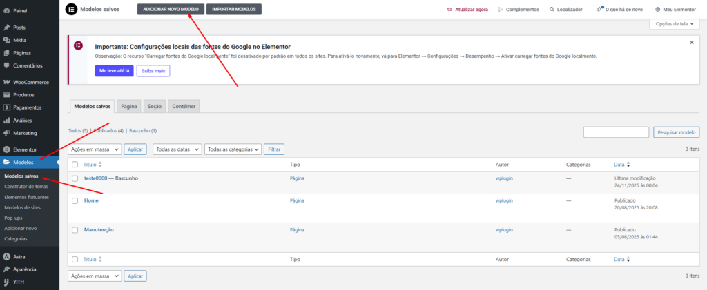 Adicionando Um Modelo No Elementor Para Criar Uma Pagina De Manutencao - Modo Manutenção Wordpress