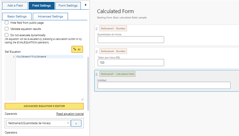 Configurando A Equacao Configuração De Formulário Com Equação