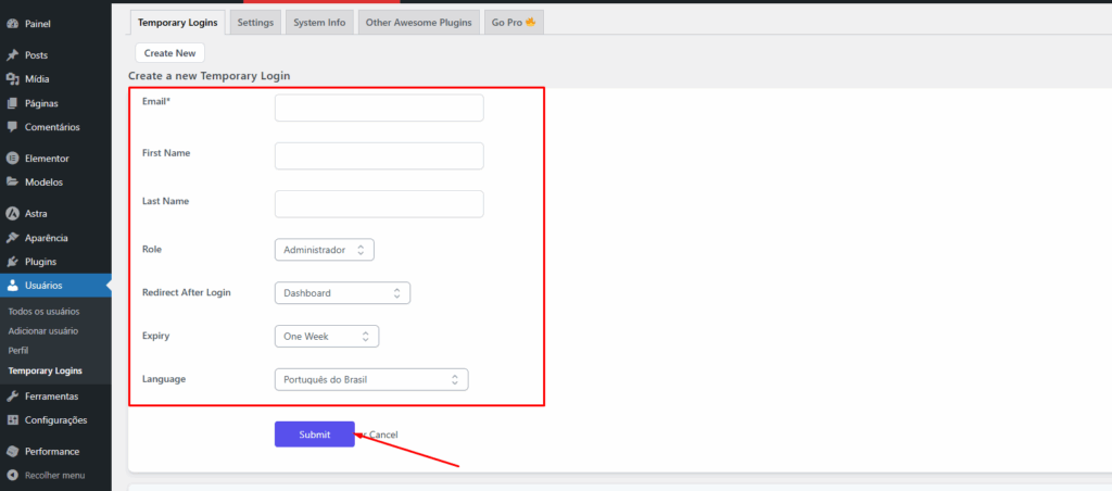 Criando Um Usuario Temporario E Configurano No Plugin Temporary Login Without Password No Wordpress - Criar Usuário Temporário Wordpress Sem Senha