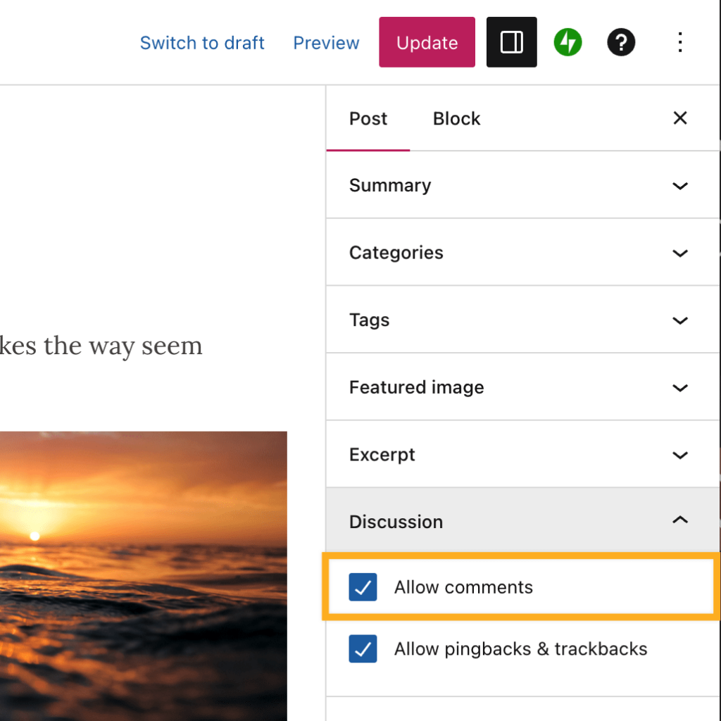 Comments Allow Comments Single Post Edited 1 Desativando Comentários Em Posts E Páginas Específicas (Gutenberg)