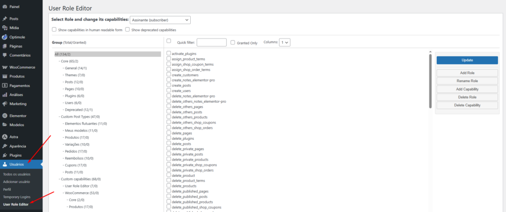 Painel Principal Do Plugin User Role Editor Para Gerenciar Capacidades De Usuario No Wordpress Painel Principal Do Plugin User Role Editor Para Gerenciar Capacidades De Usuario No Wordpress - User Role Editor