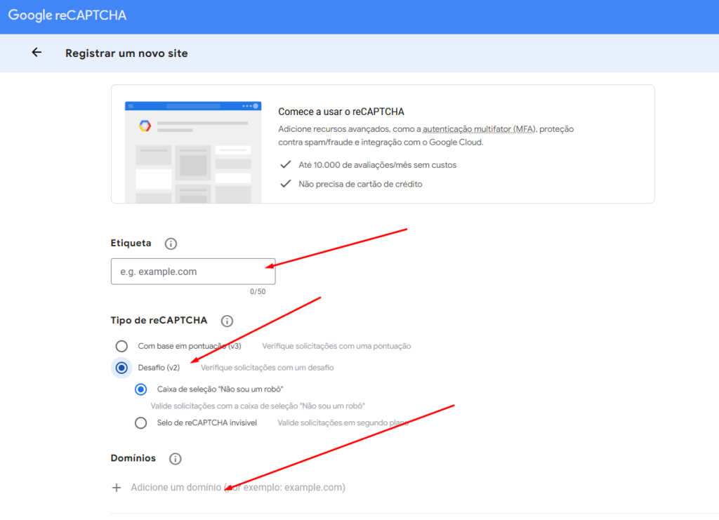 Tela De Registro De Site Para Google Recaptcha V2 No Plugin Defender - Google Recaptcha
