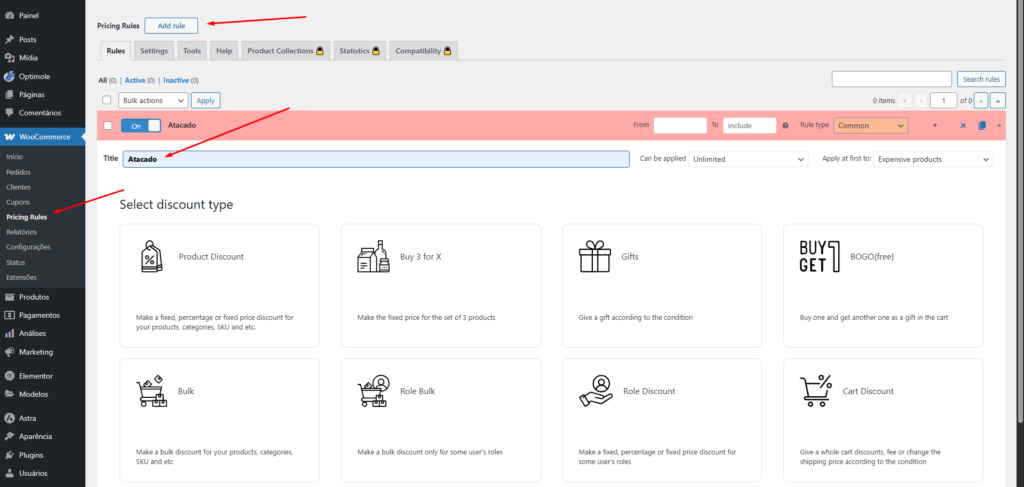 Tela De Criacao De Regra De Preco No Plugin De Precificacao Dinamica Do Woocommerce Tela De Criacao De Regra De Preco No Plugin De Precificacao Dinamica Do Woocommerce - Preços Diferentes Por Tipo De Usuário Woocommerce